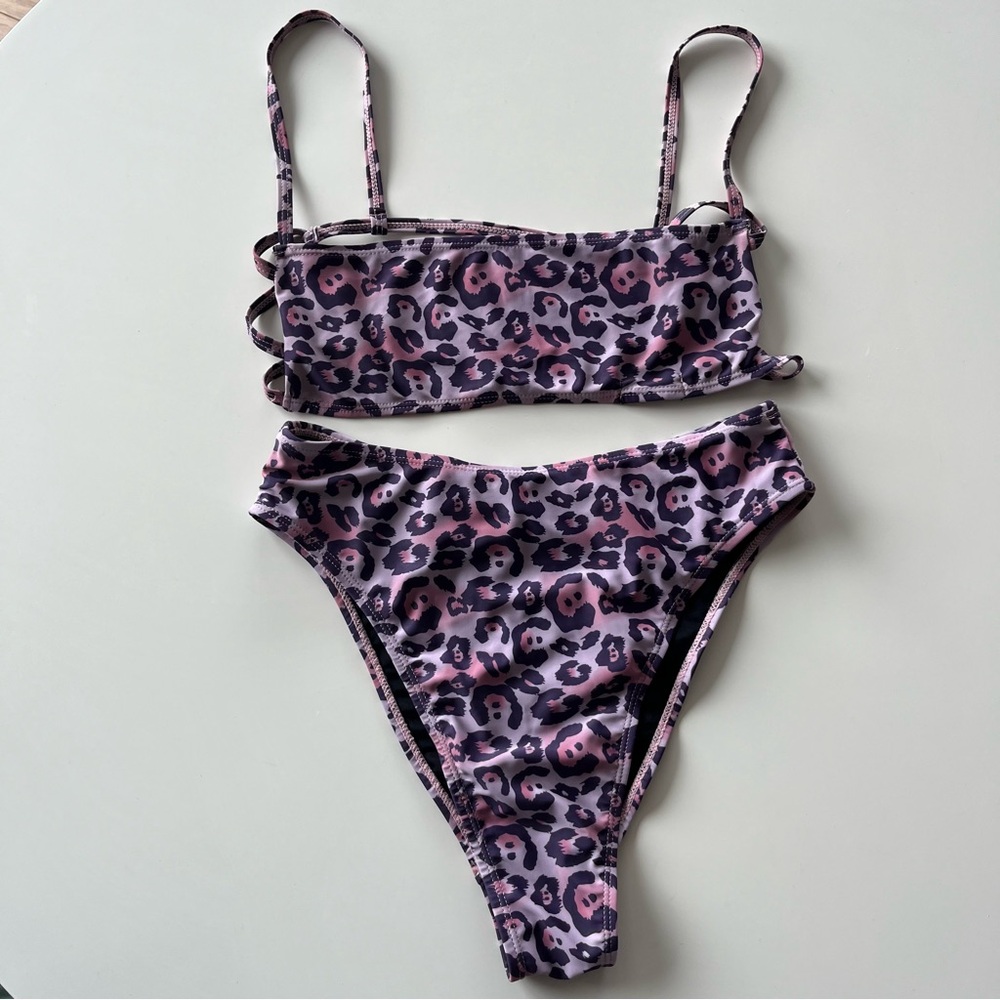 Nasty Gal Purple and Pink Leopard Bikini Set